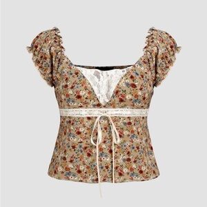 Cider Floral Blouse with Lace Detail
